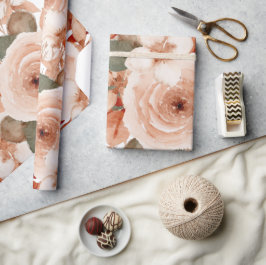 Papel De Presente Rosas em aquarela para casamento floral bege bonit