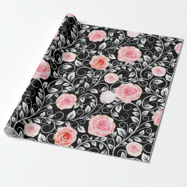Papel De Presente Rosas em preto