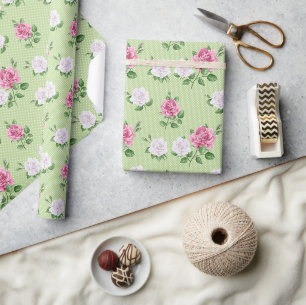Papel De Presente Rosas em Rosa e Branco