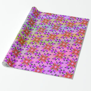 Papel De Presente Rosas em roxo, rosa e cinzas