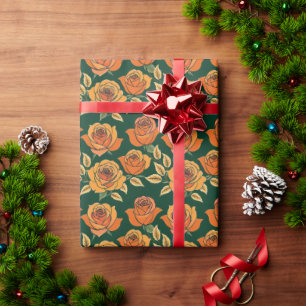 Papel De Presente Rosas em vários tons de laranja e amarelo
