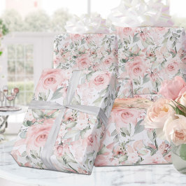 Papel De Presente Rosas Esbranquiçados Rosa Em Casamento Branco