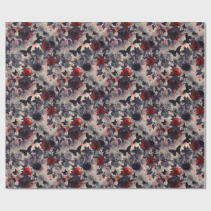 Papel De Presente Rosas escuras & Borboletas Estética Floral Vintage