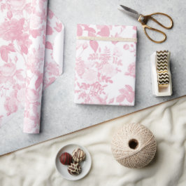 Papel De Presente Rosas Florais Brancos Rosa Padrão Chinoiserie
