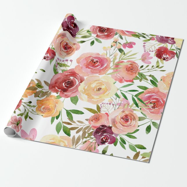 Papel De Presente Rosas Floral de Peony Padrão para a Menina Bonita (Desenrolado)