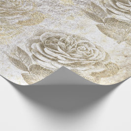 Papel De Presente Rosas Foxier Dourado Pearato Metálico Branco