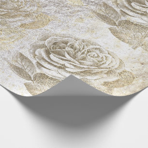 Papel De Presente Rosas Foxier Dourado Pearato Metálico Branco