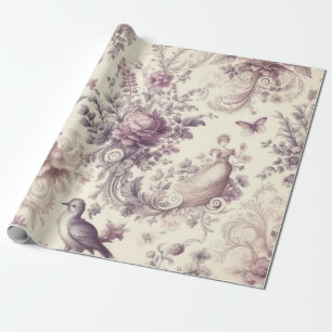 Papel De Presente Rosas Francesas Românticas Decoupage Pássaros