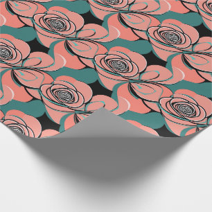Papel De Presente Rosas Geométricas em Tons de Preto e Azul Turquesa