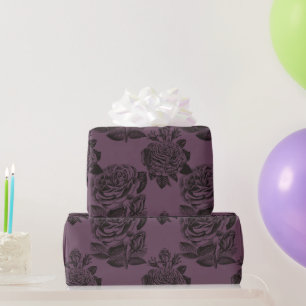 Papel De Presente Rosas Góticas Roxas e Pretas Padrão Halloween