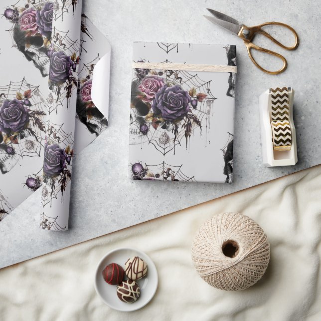 Papel De Presente Rosas góticos simples e festa de Halloween do crân (Artesanato)