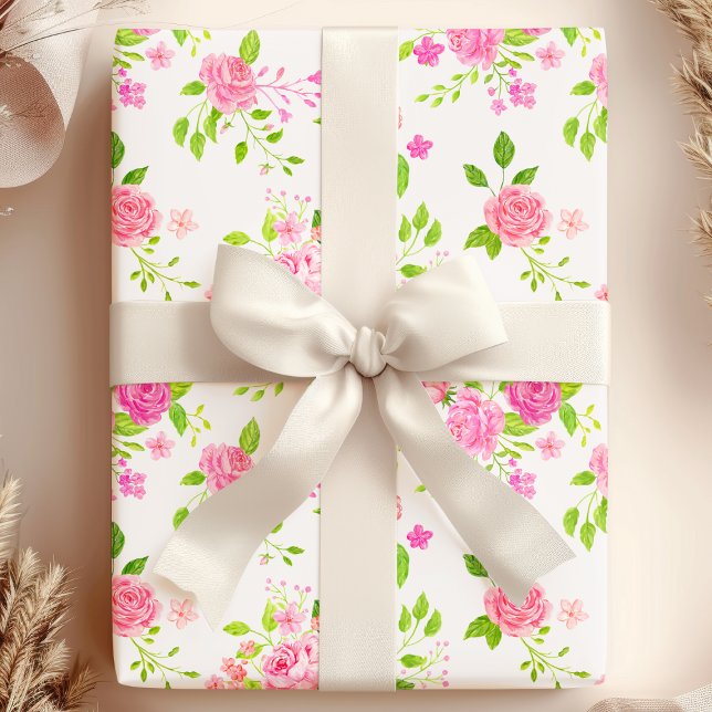 Papel De Presente Rosas Inglesas Chic Floral Aquarela (Criador carregado)