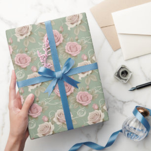 Papel De Presente Rosas Inspiradas no Art Nouveau em Tons de Rosa Em