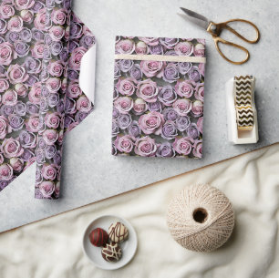 Papel De Presente Rosas Lavanda Com Lilás Suave E Rosa