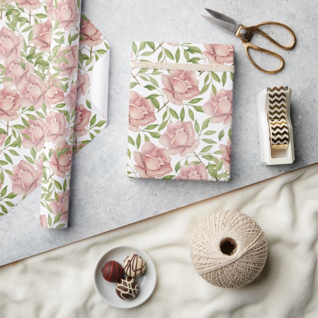 Papel De Presente Rosas Lilás Aguarela Coradas (Artesanato)