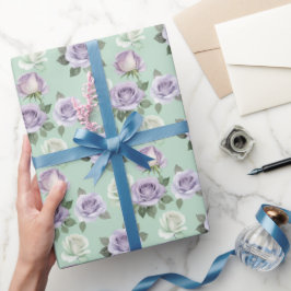 Papel De Presente Rosas Lilás Suaves E Brancas Com Efeitos De Aquare