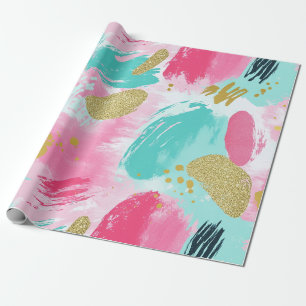 Papel De Presente Rosas Macios em Tom de Menta e Dourado Primavera P
