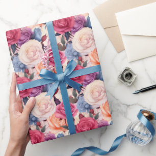 Papel De Presente Rosas mistos românticos Padrão de Buquê flexível