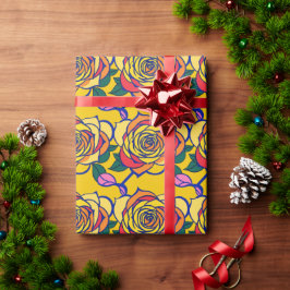 Papel De Presente Rosas Multicoloridas Em Um Estilo Pop Art