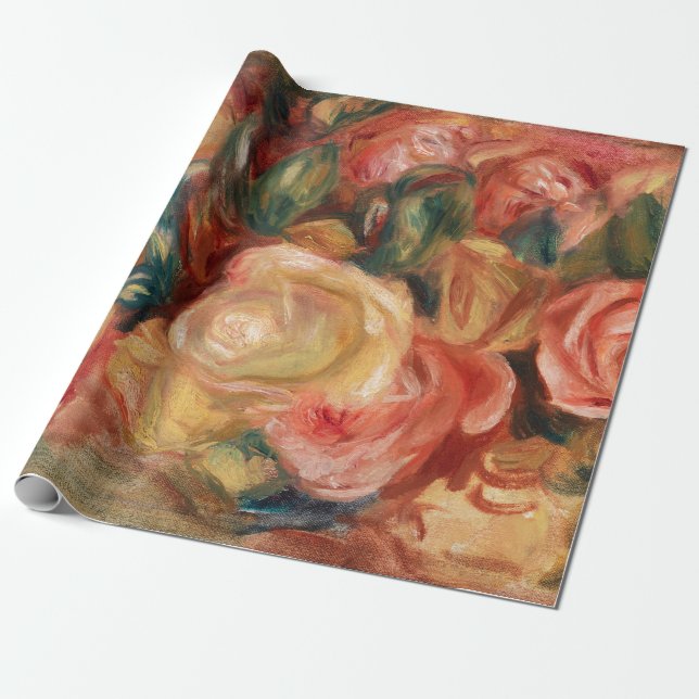 Papel De Presente Rosas - Papel de escuta de pintura impressionista  (Desenrolado)