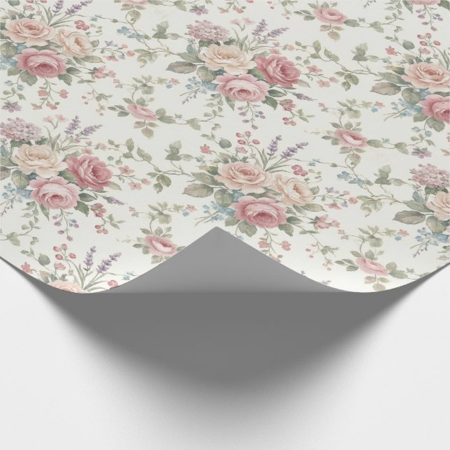 Papel De Presente Rosas Pastel Elegantes Shabby Chic (Ponta)