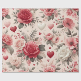 Papel De Presente rosas, peônias e forma cardíaca