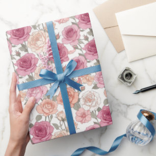 Papel De Presente Rosas & Peônias — Minimalismo Pastel Moderno