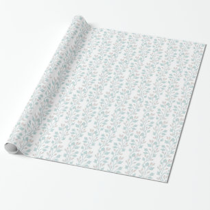 Papel De Presente Rosas Pink e Azuis Flores Folhas em Branco