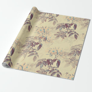 PAPEL DE PRESENTE ROSAS PINK VINTAGE EM EMBALAGEM AMARELO ANTIGO