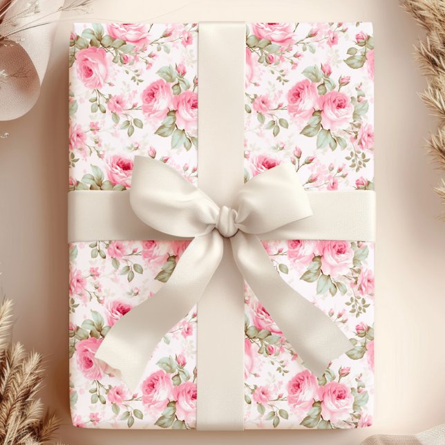 Papel De Presente Rosas pintados bonito cor-de-rosa (Criador carregado)