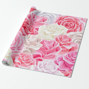 Papel De Presente rosas rosa e brancas sem costura. Texto das flores