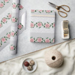 Papel De Presente Rosas Rosa E Casamento<br><div class="desc">Um Papel De Embalagem,  Padrão De Flores De Rosa Striped No Lace Branco,  De Cor Rosa E De Cinza,  Para Noivados Ou Chás de panela.</div>