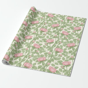 Papel De Presente Rosas rosa em Creme (grande escala)