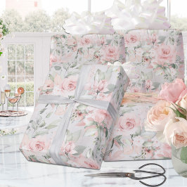 Papel De Presente Rosas Rosa Esbranquiçadas Prata Eucalyptus Greener
