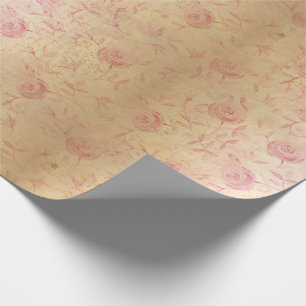Papel De Presente Rosas Rosa Floral, Dourada Shimmer Chic