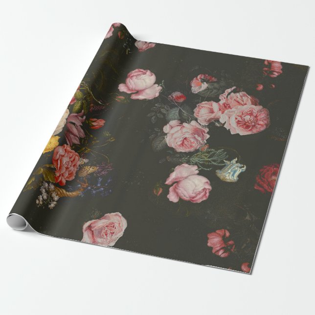 Papel De Presente Rosas Rosa Floral Neerlandesas, Ricas em Escuro El (Desenrolado)