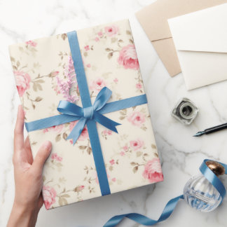 Papel De Presente Rosas Rosa Pintadas de Pastel Doce