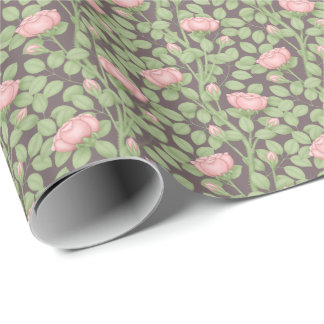 Papel De Presente Rosas rosa sobre ameixa escura