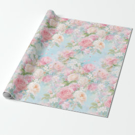 Papel De Presente Rosas Rosa Suave Aquarela Fundo Azul Céu Floral