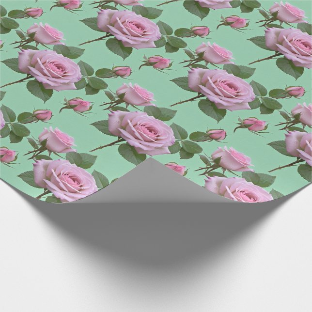 Papel De Presente Rosas Rosa Suave Com Destaques Lavanda Sutis (Ponta)