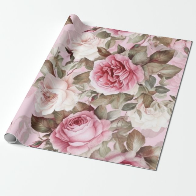 Papel De Presente Rosas Rosa Vintage (Desenrolado)