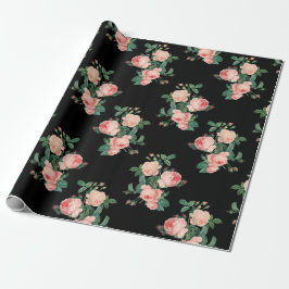 Papel De Presente Rosas Rosa Vintage em Preto
