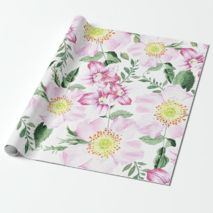 Papel De Presente Rosas Rosas Boho Padrão Floral Aquarela