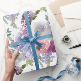 Papel De Presente Rosas Roxas Brancas Fundo Branco
