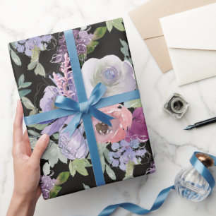Papel De Presente Rosas Roxas Fundo Preto