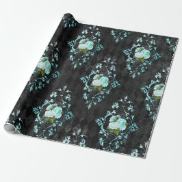 Papel De Presente Rosas Teal Vintage e Padrão Harlequim Preto