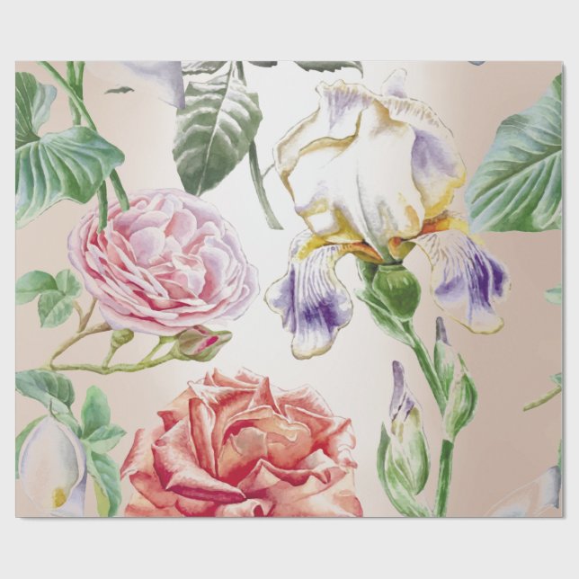 Papel De Presente Rosas Tropicais De Casa Floral Cor-de-Rosa (Aberto)