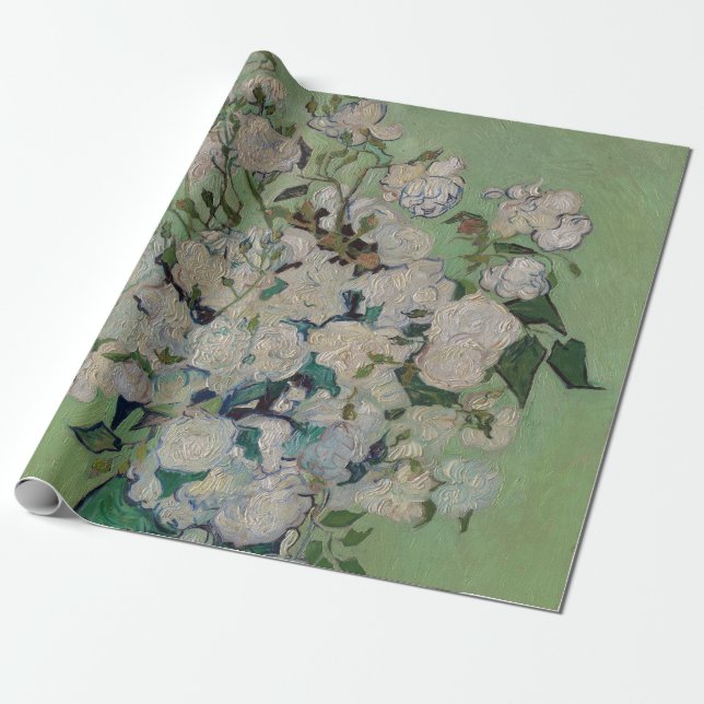 Papel De Presente Rosas Van Gogh Pintura Floral (Desenrolado)