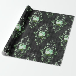 Papel De Presente Rosas Verdes Antigas e Padrão Harlequim Preto