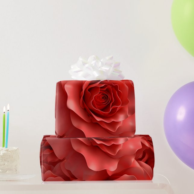Papel De Presente rosas vermelhas 3D Dia de os namorados de padrão s (Presentes para festas)